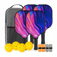 Raquette de pickleball pour adultes en fibre de carbone T700, ensemble de 4 balles, 4 bandes adhésives, 4 raquettes, 1 sac, divertissement