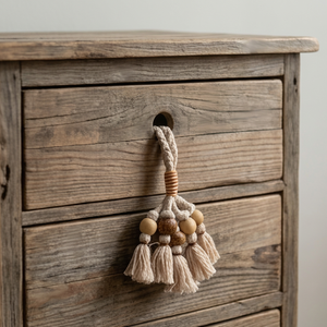 <b>Tassel</b> Decorative <b>Key</b> Ring With Wooden Beads And Cotton Fringe <b>For</b> Drawer Pull Handle - Product Image 1