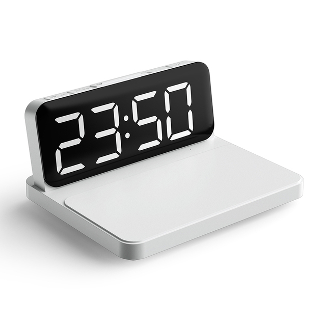 Custom LED Large Screen 2-in-1 Digital Alarm Clock Wireless Charging Modern Design for Living Room Kitchen Multifunction Desk