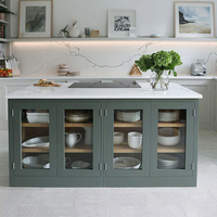 Îlot de cuisine en bois massif au design antique avec cuisinière et chariots Évier Base Armoires Robinet Charnière Tiroir Panier Accessoires