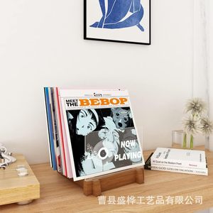 Wooden CD And Vinyl Record Display Rack Solid Wood <b>Desktop</b> Storage <b>Shelf</b> For Music Collection Now Playing Sign Holder - Product Image 3