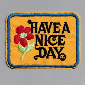 Have A Nice Day' Embroidered Patch Iron On Applique Badge Rectangle Positive Message