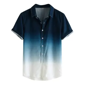 2023 New Design Summer Street Holiday Seaside Casual Gradient Color Custom Printed Hawaiian Breathable Oversize Shirts For Men