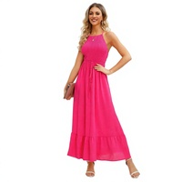 Nouvelle Arrivée Robe de Plage Longue Élégante et Décontractée à Bretelles Couleur Unie en Polyester 100% Écologique pour l'Automne et l'Été