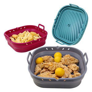 Neue, individuell anpassbare, faltbare quadratische Silikon-Airfryer-Form, Silikon-Bratpfanne, Silikon-Topf, Backmatte, Airfryer-Einlagen mit Löchern - Product Image 1
