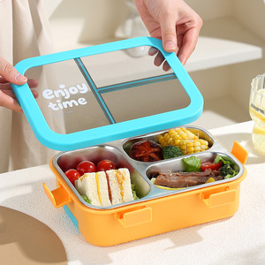 Enjoy Time Stainless Steel <b>Lunch</b> <b>Box</b> 3 Compartment Leak Proof With Cutlery For Student Office Use - Product Image 3