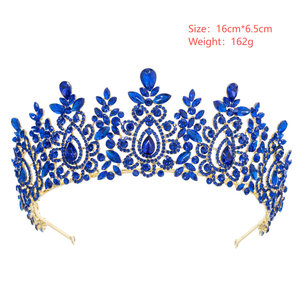 QS nueva venta al por mayor Vintage Barroco Europeo Americano novia corona Tiara aleación chapado <span class=keywords><strong>en</strong></span> oro Tiara cristal boda tocado - Product Image 2