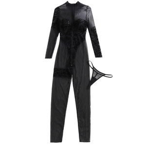 Nuova Lingerie Alla Moda Bodystocking <span class=keywords><strong>Body</strong></span> Modellante e Snellente con Ricami, Cerniera e Maniche Lunghe Trasparenti - Product Image 5