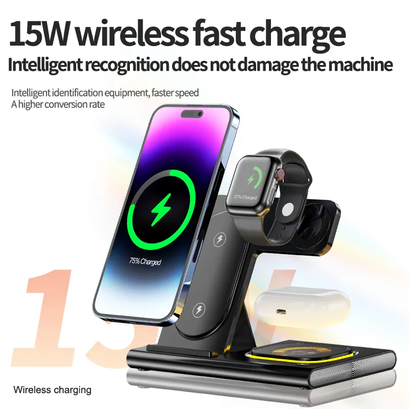 Nouveau Design 15W Station support de téléphone pliable 3 en 1 chargeur sans fil multifonction à charge rapide