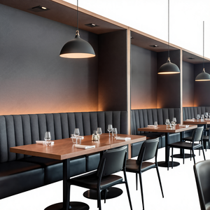 J2S Muebles de Madera Personalizados para Hoteles y Restaurantes, Asientos de Banqueta con Respaldo Alto de Cuero PU, Sofá, Banco con Mesa y Juego de Sillas - Product Image 1