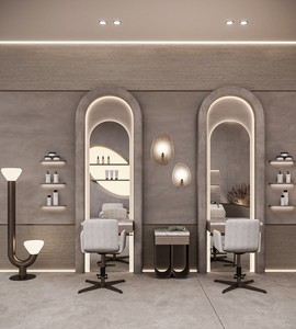 Présentoir moderne et personnalisé, écologique, imperméable, robuste, en bois, avec éclairage LED spécial, design élégant pour salon de coiffure - Product Image 5