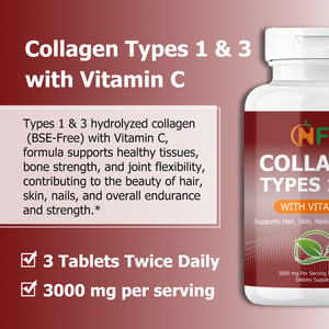 Comprimés de collagène types 1 et 3 OEM ODM avec protéines et vitamine C pour soutenir la force des os, la flexibilité des articulations, la santé des cheveux, de la peau et des ongles - Product Image 2