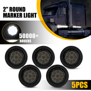 AUXITO 2 pouces, feux latéraux ronds à 9 LED blanches 6000K, avec œillet pour camions, UTV, remorques, couvercle fumé, 5 pièces - Product Image 1