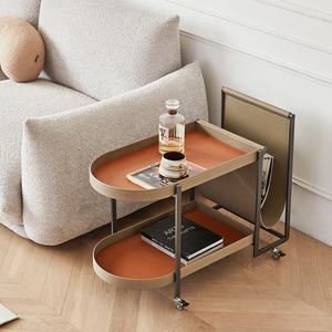 <span class=keywords><strong>Trolley</strong></span> met metalen frame, dubbel laag ontwerp met zadelleer achterpaneel, rolwagen voor woonkamer, thuisgebruik, salontafel - Product Image 4
