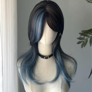 [Cola de lobo azul y negra] Familia de Xiao Chi. La <span class=keywords><strong>peluca</strong></span> está dividida en reflejos degradados negros y azules, con una longitud media - Product Image 4