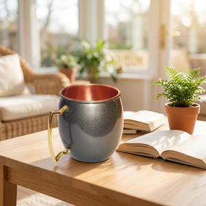 Classic Copper <b>Moscow</b> <b>Mule</b> <b>Mug</b> Gold Handle Gray Exterior Copper Interior BPA Free Eco-Friendly Large Capacity Home Drinkware - Product Image 1