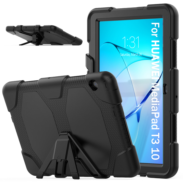 Full Body Protection Tablet Case for Huawei Mediapad T3 10 9.6 Inch 2017 Built-in Screen Protector + Kickstand Armor Cover