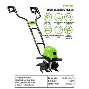 VERTAK Motozappa Elettrica 800W con Lama da 360mm, Coltivatore con Manico Pieghevole a H, Profondità di Lavoro 180mm per Orti Domestici - Product Image 3
