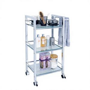 Estante de Almacenamiento Metálico Moderno de 3 Niveles con Estantes de Vidrio para Baño, Estantería Doméstica DIY - Product Image 2