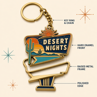 Porte-clés en émail personnalisé style rétro « Desert Road », souvenir en émail dur de qualité supérieure, style enseigne de motel vintage, pour cadeau et collection