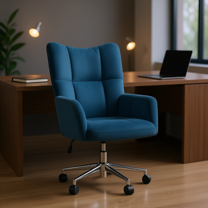 <b>Blue</b> <b>Office</b> <b>Chair</b> Polyester Medium Size Steel Frame Swivel Seat Contemporary Design - Product Image 2