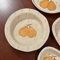 Service de vaisselle réutilisable en porcelaine vintage, décoré à la main sous l'émail, motif fruits, sans BPA, pour la maison : bol, assiette, tasse à café