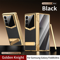 Casing Ponsel Kaca Temper Anti Gores Transparan dengan Bracket Tak Terlihat Mewah untuk Samsung Z Fold 6 7 8 Ultra Dilengkapi Stylus, Engsel Anti Jatuh