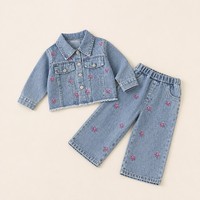 Vêtements pour bébés, jeans pour filles européennes et américaines, nouveau style, ensemble de vêtements pour filles, veste à manches longues avec nœud, pantalon en denim