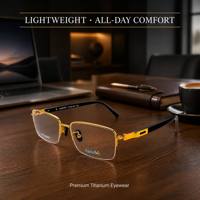 Superovo – Montures de lunettes semi-cerclées carrées en corne de buffle et titane pour hommes, idéales pour la myopie – Meilleures montures de lunettes