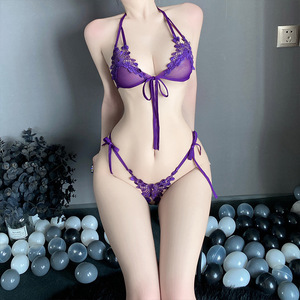 Ensemble de lingerie <span class=keywords><strong>sexy</strong></span> pour femmes, soutien-gorge en maille transparente, string, sous-vêtements, fines bretelles, dentelle, ensemble de lingerie - Product Image 3