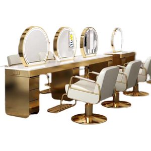 Hair Salon Double-sided <b>Mirror</b> with Lamp & Cabinet Stainless Steel Hot Dyeing <b>Mirror</b> <b>Table</b> Internet Famous Salon Furniture - Product Image 6