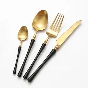 Black gold luxury wedding used flatware set stainless steel cutlery