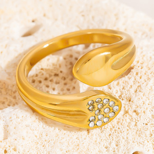 Stainless Steel <b>Ring</b> 18K Mirror Finish <b>Open</b> Design Oval Pave Setting Unisex Fashion Jewelry Gift - Product Image 4