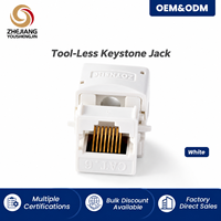 Cat6 RJ45 Pin Kontak Berlapis Emas Penjepit Kabel Perunggu Fosfor Keystone Jack Modul Jaringan IDC Putih untuk Panel Patch Pelat Dinding