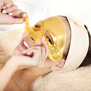 Mendukung masker wajah hidrogel label pribadi kustom Masker Wajah anti Penuaan 24k masker wajah kristal kolagen emas