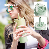 Bouteilles d'eau isothermes en acier inoxydable à double paroi, réutilisables, avec triple couvercle, design moderne et unique, 12 oz, vente en gros