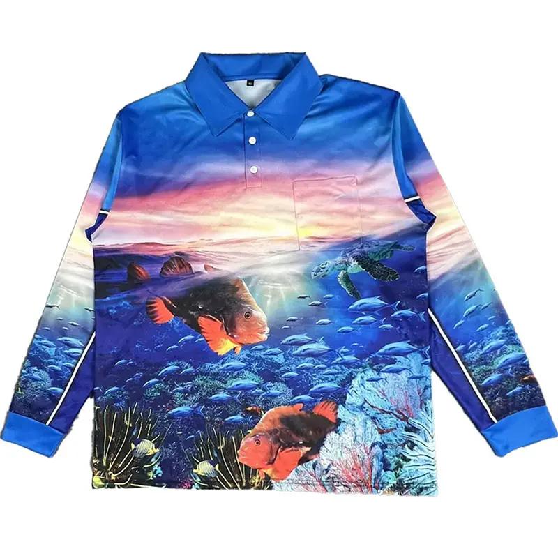 Venta al por mayor personalizada Upf 50 + protección solar transpirable secado rápido ropa de pesca poliéster manga larga Polo camisa de pesca