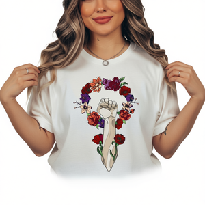 T-shirt da donna a maniche corte con stampa floreale, 100% cotone, girocollo, casual, primavera estate, regalo femminista - Product Image 1