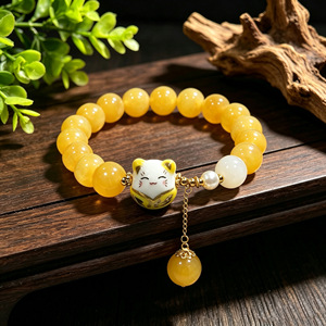 Bracelet en perles de cristal de quartz <span class=keywords><strong>rose</strong></span> pour femmes, pendentif chat porte-bonheur <span class=keywords><strong>Maneki</strong></span> <span class=keywords><strong>Neko</strong></span>, 10 mm, extensible - Product Image 4