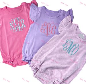 Flutter Sleeve pink Striped Cotton Newborn Baby Rompers Monogrammed Toddler Girl Summer Sunsuit Infant Baby <strong>Coming</strong> <strong>Home</strong> <strong>Outfit</strong> - Product Image 4