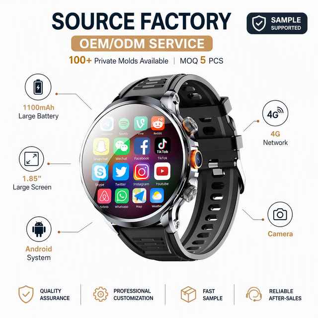 H18 4G Android Smart Watch with 1.85inch Screen and 1100mAh Battery Camera Supports IOS Fac Customization 2026 Model