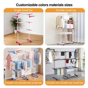 Séchoir à linge pliable multifonctionnel à 4 niveaux en métal télescopique avec roulettes CE - Product Image 4