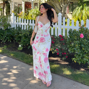 Vestido Maxi Floral Halter para Mujer, Estilo Vacacional, Nuevo, Espalda Descubierta, Sin Mangas, Ecológico, Chic, para Fiestas y Reuniones - Product Image 1