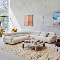 Sofá Seccional Modular Azul, Elegante Sofá Semicircular de Tela Bouclé, Juego de Sofá de Tres Plazas para Villa