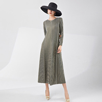 Haute qualité femmes robe Midii élégant Stretch Patchwork plissé mode robe décontracté à manches longues robe de soirée