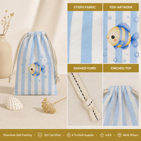 Sac en coton à cordon personnalisé avec impression intégrale et rayures colorées, pochette en mousseline pour cadeaux de fête de naissance, emballage cadeau OEM
