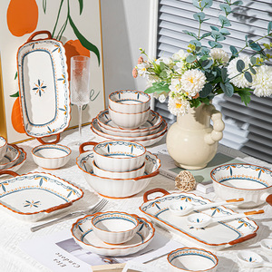 Vajilla de lujo de estilo Vintage nórdico, platos de cerámica, cuenco, cucharón, vajilla de porcelana para el hogar para hornos de microondas - Product Image 4