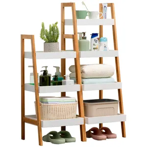 White Bamboo Wood 3 or 4 tiers Ladder Floating Shelf Organizer Bathroom Shelf Towel Rack Entryway Organizer Bathroom Organizer