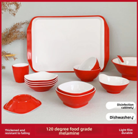 Service de table moderne et minimaliste en mélamine colorée de 17 pouces, comprenant assiettes, tasses, cuillères, petit plateau pour repas, riz et condiments