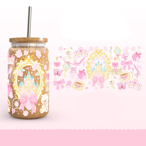 Coquette Princess Palace Libbey Glass Teacup Tumbler Cute Pink Castle Mirror Crown Bow Design UV DTF Wrap Transfer Bolsas de impresión - Product Image 6